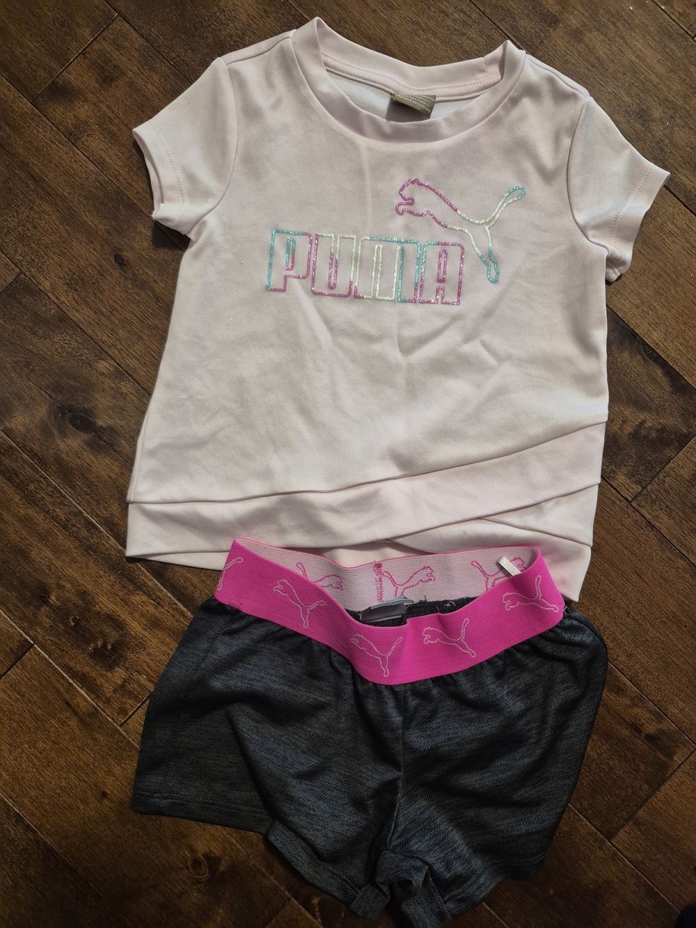 Puma Pink Short Sleeve Tee and Charcoal Shorts Pajama Set
